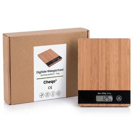 Cheqo® Digitale Keukenweegschaal Bamboe - Verpakking