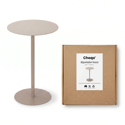 Cheqo® Bijzettafel - Rond - Metaal - Salontafel voor Woonkamer - Beige - Nachtkastje voor Slaapkamer - Verpakking
