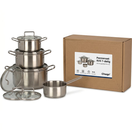 Cheqo® Pannenset Set van 7 - RVS - Verpakking