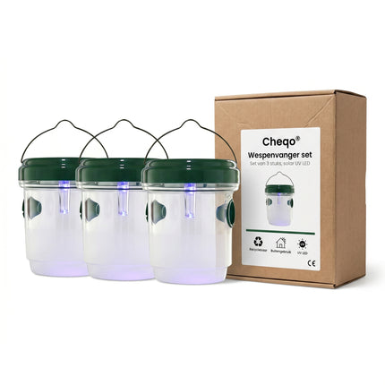 Cheqo® Wespenvanger Set van 3 - Solar met UV LED - Verpakking