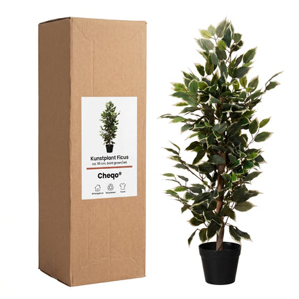 Cheqo® Kunstplant Ficus Benjamina Variegata - Verpakking