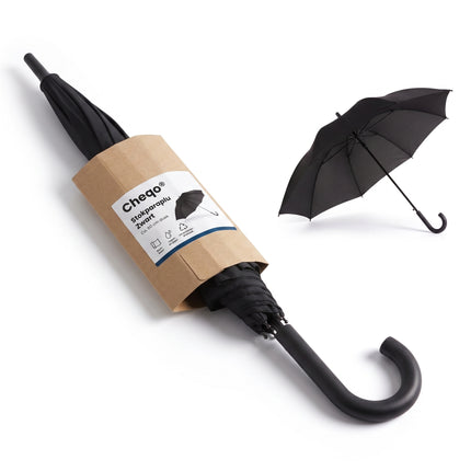 Cheqo® Paraplu Zwart - Stokparaplu - Windproof Stormparaplu - Verpakking