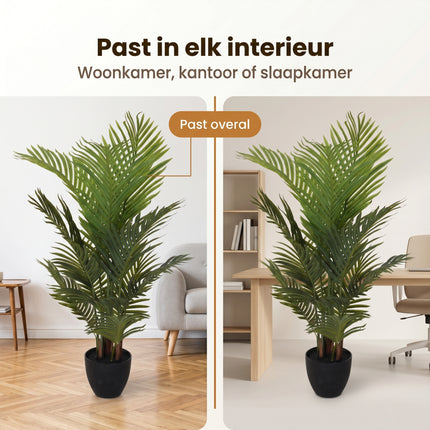 Cheqo® Kunstpalm - Kunstplant Palm - Nepplant - Kunstplanten voor Binnen - Neppalm - Areca Palm - Palmboom - Grote Kunstplant - Woonkamer Decoratie - Kunst Palmboom - Tropische Plant - Groen - Kantoor - Slaapkamer - Balkon - Bezwaarkiller