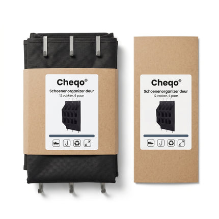 Cheqo® Schoenenorganizer Hangend voor aan de Deur - 12 vakken voor 6 paar schoenen - zwart - Verpakking