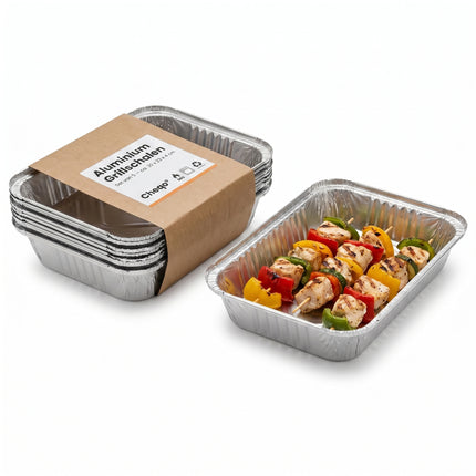 Cheqo® Grillschalen Set van 5 - BBQ Aluminium Barbecue Schalen - Wegwerpschalen - Grillbakjes - Lekbakken - Stoombakje - Oven - Airfryer - Vetopvangbakjes - Bereidingsbakjes - Aluminiumfolie Bakjes - Barbecue Accessoires