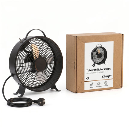 Cheqo® Tafelventilator Zwart Retro 26 cm - Verpakking