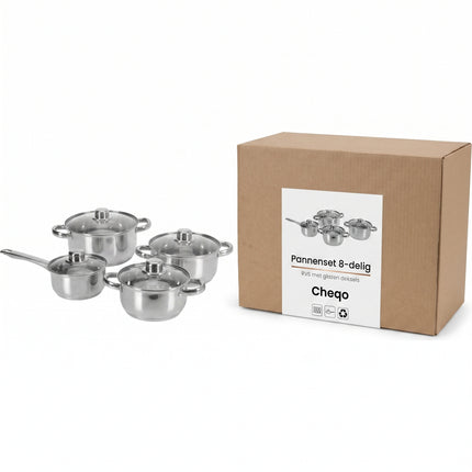 Cheqo Pannenset Set van 8 RVS Kookpannenset - Verpakking