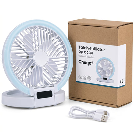 infographic-7: Cheqo tafelventilator oplaadbaar opvouwbaar led