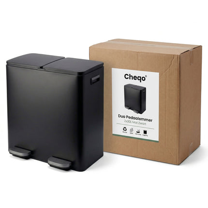 Cheqo Pedaalemmer Set van 2 - Duo Prullenbak 2x30L Mat Zwart - Verpakking