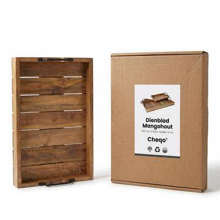 Cheqo® Dienblad Mangohout Set van 3 - Verpakking