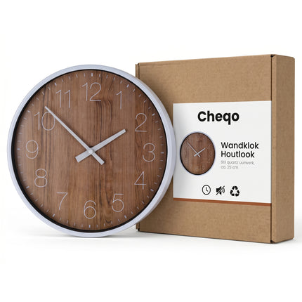 Cheqo® Wandklok Analoog met Houtlook - Verpakking
