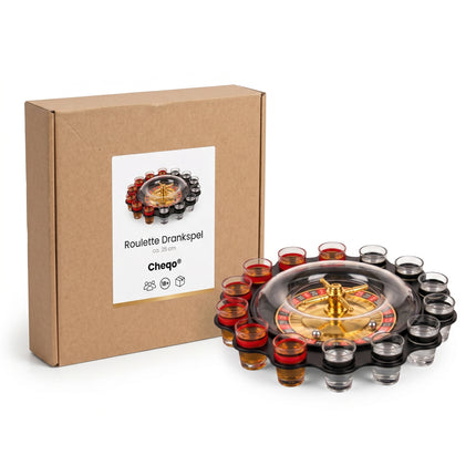 Cheqo® Roulette Drankspel met 12 Shotglaasjes - Verpakking