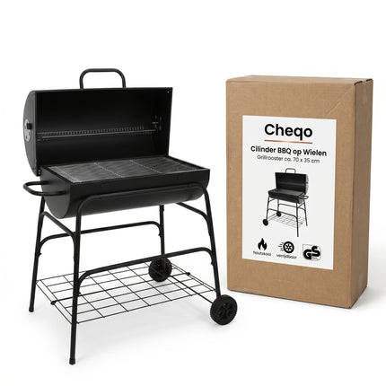 Cheqo® Houtskoolbarbecue Cilinder BBQ op Wielen - Verpakking