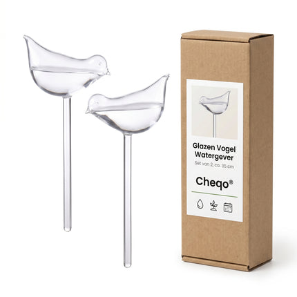 Cheqo® Planten Watergever Glazen Vogel Set van 2 - Verpakking
