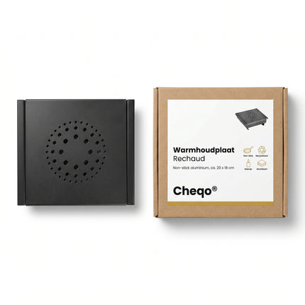 Cheqo® Warmhoudplaat met Waxinelichtjes - Rechaud - Schotelwarmer - Voedselwarmer voor Eten Warm Houden - Non-stick Aluminium - met Handgrepen - RVS Basis - Tafelwarmer - Warmhouder - Theelichtjes - Bordenwarmer - Kaarsjes - Richaud - Verpakking