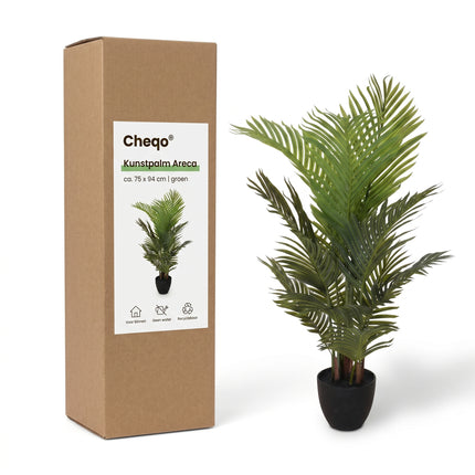 Cheqo® Kunstpalm - Kunstplant Palm - Nepplant - Kunstplanten voor Binnen - Neppalm - Areca Palm - Palmboom - Grote Kunstplant - Woonkamer Decoratie - Kunst Palmboom - Tropische Plant - Groen - Kantoor - Slaapkamer - Balkon - Verpakking