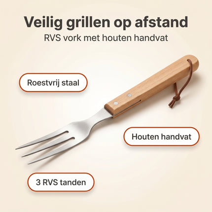 Cheqo BBQ Vork RVS/Hout 46x7 cm - Benefit Map