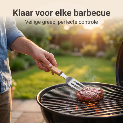 Cheqo BBQ Vork RVS/Hout 46x7 cm - Lifestyle