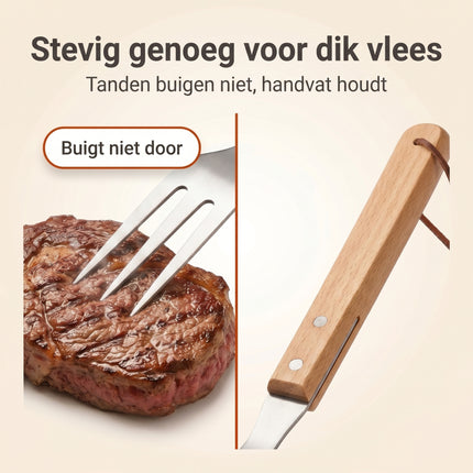 Cheqo BBQ Vork RVS/Hout 46x7 cm - Bezwaarkiller