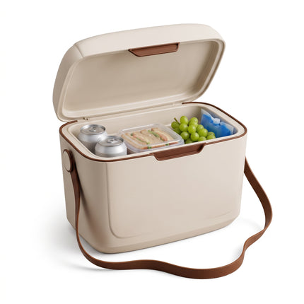 Cheqo® Koelbox - Kleine Koelbox - Draagbare Koelbox - Mini Koelbox - Koelbox zonder Stroom - Passieve Koelbox met Draagriem - Koelbox voor Camping - Strand - Picknick en Onderweg - Koelbox voor in de Auto - Isolerende Koeltas - Retro Design - Family V1 - Hero Studio