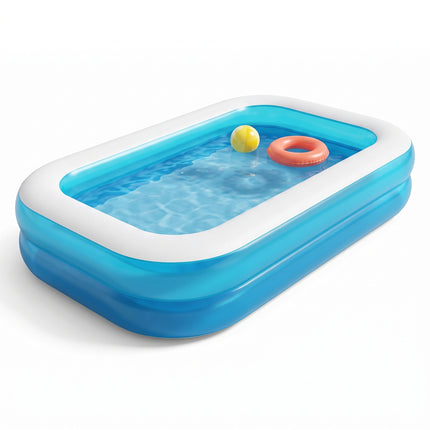 Cheqo® Opblaasbaar Zwembad - Familiezwembad - Rechthoekig Zwembad voor Kinderen en Volwassenen - Zwembad voor in de Tuin - Opblaaszwembad - Kinderbad - Kinderzwembad - Buitenzwembad - Zwembad met Zitrand - Zwembaden - Zwembadje - XL Zwembad - Hero Studio v4 - Twee luchtkamers