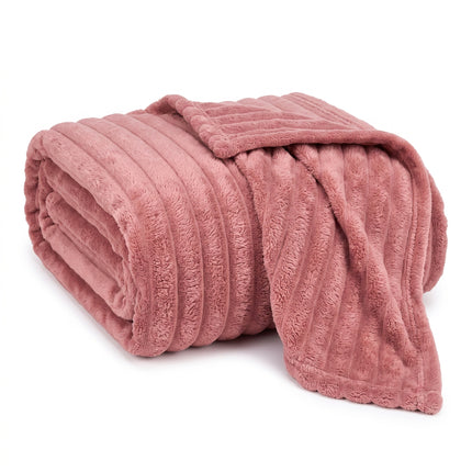 Cheqo® Fleece Deken - Plaid - Fleece Plaid met Ribstof - XXL Deken - 2 Persoons Deken - Lits-Jumeaux Plaid - Woondeken - Knuffeldeken - Bankdeken - Grand Foulard - Bedsprei - Sprei - Roze Plaid - Deken voor Bed en Woonkamer - Fleece Blanket - Hero Folded