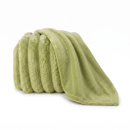 Cheqo® Fleece Deken 2 Persoons - Plaid XL - Lits-Jumeaux Deken - Bedsprei - Grote Fleece Plaid - Deken voor Tweepersoonsbed - Ribstof Plaid - Woondeken - Bankdeken - Knuffeldeken - Grand Foulard - Sprei - Groene Plaid - Fleece Blanket - Hero Folded