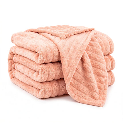 Cheqo® Fleece Deken - Plaid - Fleece Plaid met Ribstof - Woondeken - Knuffeldeken - Bankdeken - Plaid voor Bank - Grand Foulard - Sprei - Heerlijk Zacht en Warm - Oranje Plaid - Deken voor Bed en voor Woonkamer - Fleece Blanket - Hero Folded