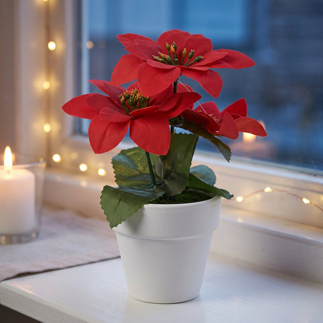 Cheqo® Kerstster Kunstplant Rood in Pot - Kunst Kerstster - Poinsettia Kunstplant - Kerstplant - Kunstbloem - Nepplant - Kerstdecoratie voor Binnen - Kerstversiering - Tafeldecoratie - Kerststukje - Hero Lifestyle