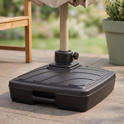 Cheqo® Parasolvoet - Parasolstandaard Vulbaar met Water of Zand - Vierkant - Kunststof - voor Stokparasol - voor Tuin - voor Terras - voor Balkon - Parasol Voet - Parasolhouder - met Draaiknop - met Handgrepen - Parasolstander - Hero Lifestyle