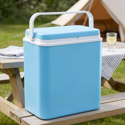 Cheqo® Koelbox 30 Liter - Passieve Koelbox zonder Stroom - Draagbare Koelbox met Handvat - Koelbox voor Camping en Strand - Picknick Koelbox - Koelbox Auto - Koeltas - Frigobox - Koelkist - Koelbox voor Festival en Visserij - Lichtblauw - Hero Lifestyle
