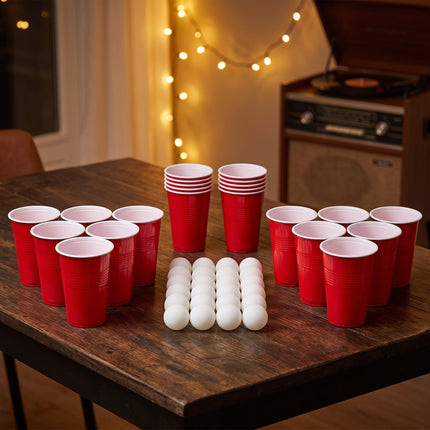 Cheqo® Beer Pong Set van 48 - Beerpong - Bierpong - Bier Pong - Drankspel - Drankspellen - Drinkspel - Red Cups - Party Cups - American Cups - Beerpong Bekers - Herbruikbare Bekers - Balletjes - Pingpong Ballen - Partyspel voor Volwassenen - Hero Lifestyle