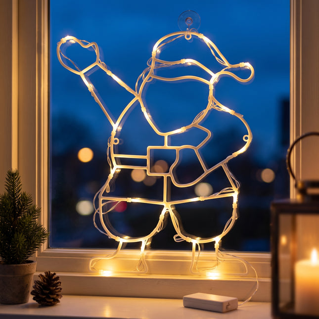 Cheqo® LED Kerstfiguur Assorti met Kerstlampjes - Raamdecoratie Kerst met Zuignap - Kerstverlichting op Batterijen - Raamverlichting Warm Wit - Kerstversiering voor Binnen - Sfeerverlichting - Kerst Silhouet - Feestverlichting - Hero Lifestyle