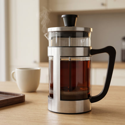 Cheqo® Cafetière - French Press - Koffiemaker - Koffiezetapparaat - Koffiepers - Koffiezetter - Coffee Maker - Glazen Kan met Filter - voor 8 Kopjes - RVS Houder - voor Verse Koffie - Handmatige Koffiezet met Zeef - Koffie Press voor Thuis - Hero Lifestyle