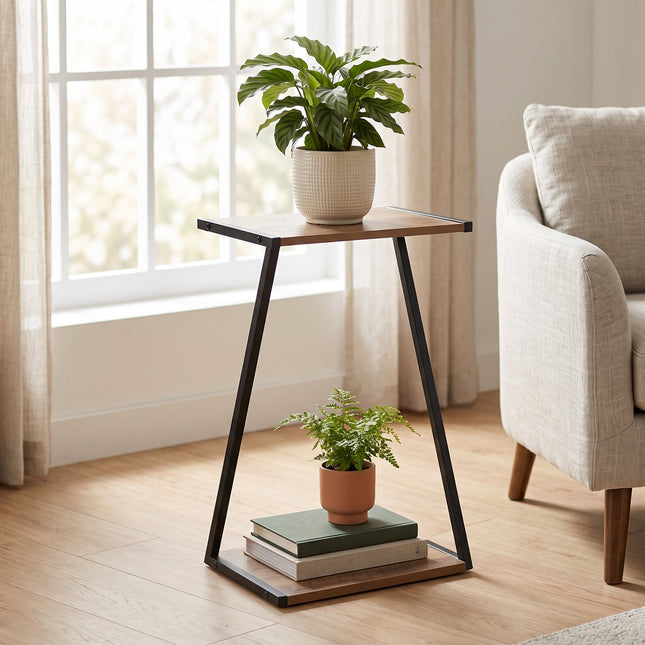 Cheqo® Plantenstandaard - Plantentafel - Bloempothouder - Plantenkruk - Plantenrek met 2 Niveaus - Plantenhouder - Plantentafeltje voor Binnen - Bloempot Standaard - Plantenzuil - Bijzettafel - Industrieel Design voor Woonkamer en Balkon - Hero Lifestyle