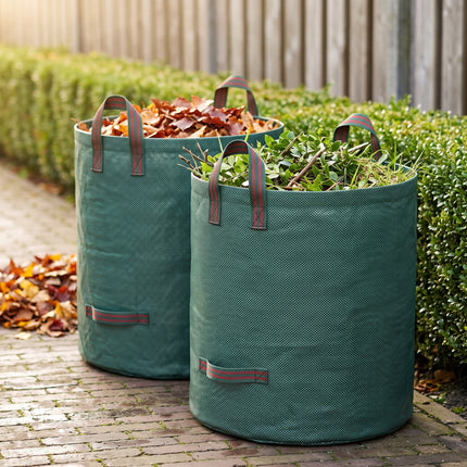 Cheqo® Tuinafvalzak Set van 2 - Tuinzak - Bladzak - Tuinvuilzak - Groenafvalzak - Bladerzak - Afvalzak voor Tuin - Opvouwbaar - Zelfstaand - met Handgrepen - Herbruikbaar - Waterdicht - voor Bladeren - Gras en Snoeiafval - Tuintas - Groen - Hero Lifestyle