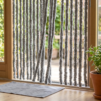 Cheqo® Vliegengordijn 90x210 cm Grijs Gemêleerd - Insectengordijn - Deurgordijn - Kattenstaart - Horgordijn - Hordeur - Pluche Strengen - Chenille - Muggengordijn - Vliegenhor - Anti Insecten - voor Deur, Tuindeur, Balkondeur, Caravan en Camper - Hero Lifestyle