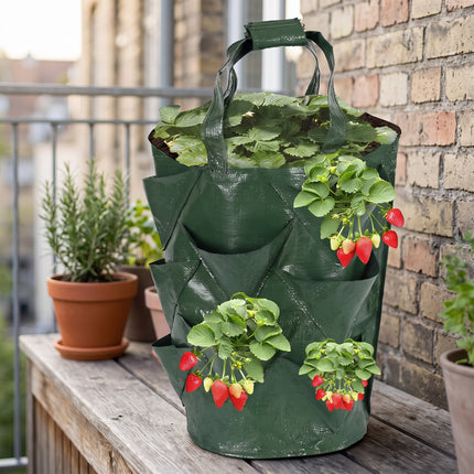 Cheqo® Kweekzakken Set van 3 - Plantenzakken - Aardbeienzak - Growbags - Groeizak - Plantzak - Hangende Plantenzak - Moestuinzak - voor Aardbeien - Tomaten - Kruiden en Groenten - voor Balkon en Terras - Verticaal Tuinieren - met Handvatten - Hero Lifestyle