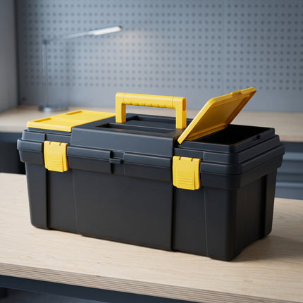 Cheqo® Gereedschapskoffer Leeg - Gereedschapskist - Gereedschapsbox met Uitneembare Tray - Opbergkoffer - Opbergkist - Werkkoffer met Vakken - Organizer voor Gereedschap en Klussen - Gereedschapskoffer zonder Gereedschap - Toolbox - Zwart Geel - Hero Lifestyle (oude v0)