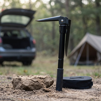 Cheqo® Vouwschep met Draagtas - Opvouwbare Schep - Pioniersschep - Klapschep - Veldschep - Legerschep - Survival Schep - Campingschep met Houweel - Pikhouweel - Multifunctionele Schep - Klapspade - Schop met Zaag - Tuinschep voor Camping en Auto - Hero Lifestyle