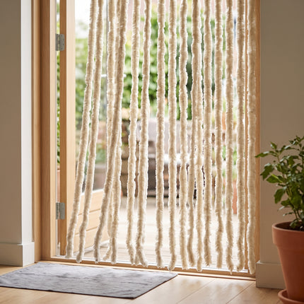 Cheqo® Vliegengordijn 90x210 cm Beige - Insectengordijn - Deurgordijn - Kattenstaart - Horgordijn - Hordeur - Pluche Strengen - Chenille - Muggengordijn - Vliegenhor - Anti Insecten - Creme - voor Deur, Tuindeur, Balkondeur, Caravan en Camper - Hero Lifestyle