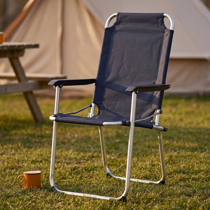 Cheqo® Campingstoel Donkerblauw - Opvouwbaar - Klapstoel - Vouwstoel - Kampeerstoel - Strandstoel - Tuinstoel - Visstoel - Aluminium Frame - met Armleuningen - Hoge Rugleuning - Lichtgewicht - Festivalstoel - voor Camping, Tuin en Balkon - Hero Lifestyle