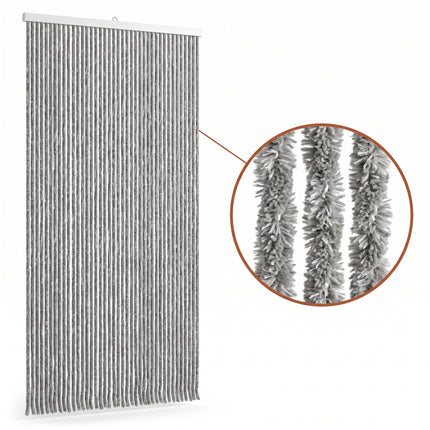 Cheqo® Vliegengordijn 90x210 cm Grijs Gemêleerd - Insectengordijn - Deurgordijn - Kattenstaart - Horgordijn - Hordeur - Pluche Strengen - Chenille - Muggengordijn - Vliegenhor - Anti Insecten - voor Deur, Tuindeur, Balkondeur, Caravan en Camper - Hero Studio