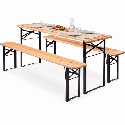 Cheqo® Biertafelset 3-Delig - Picknickset - Picknicktafel met Banken - Biertafel met 2 Banken - Bierbank Set - Campingtafel met Banken - Campingset - Klaptafel met Banken - Inklapbaar - Opvouwbaar - Houten Tuintafel - Tuinset - Vouwtafel - Hero Studio