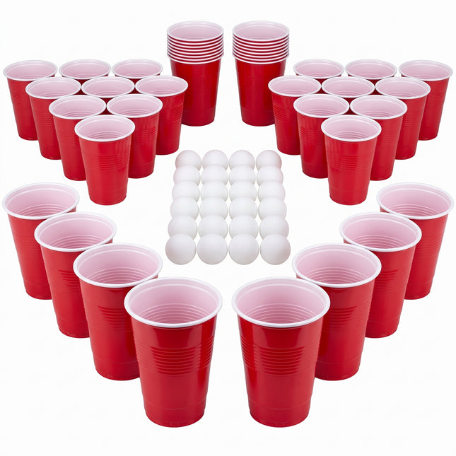 Cheqo® Beer Pong Set van 48 - Beerpong - Bierpong - Bier Pong - Drankspel - Drankspellen - Drinkspel - Red Cups - Party Cups - American Cups - Beerpong Bekers - Herbruikbare Bekers - Balletjes - Pingpong Ballen - Partyspel voor Volwassenen - Hero Studio