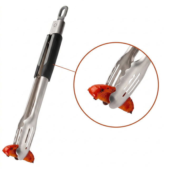 Cheqo® BBQ Tang RVS Zwart - Barbecuetang - Grilltang - Vleestang - Serveertang - Keukentang - Barbecue Accessoires - Kooktang - Saladetang - Worsttang - Voedseltang - Buffettang - BBQ Gereedschap - Grillaccessoires - Tang voor Vlees en Groenten - Hero Studio