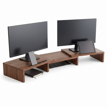 Cheqo® Monitor Standaard - Monitorstandaard voor 2 Schermen - Monitor Verhoger - Monitorverhoger - Beeldschermverhoger - Beeldscherm Verhoger - Monitorhouder - Verstelbaar - Uitschuifbaar - Bureau Organizer - Laptop Standaard - Ergonomisch - Hero Studio