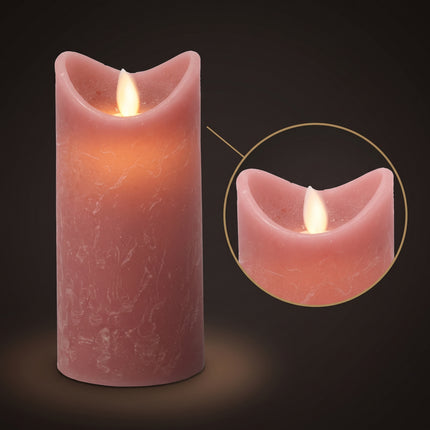 Cheqo® LED Kaars Roze 15 cm - Stompkaars met Bewegende Vlam - Vlamloze Nepkaars van Wax - Elektrische Sfeerkaars op Batterijen - Flikkerende Dansvlam - Realistische Sfeerverlichting voor Binnen - Tafeldecoratie voor Woonkamer en Slaapkamer - Hero Studio