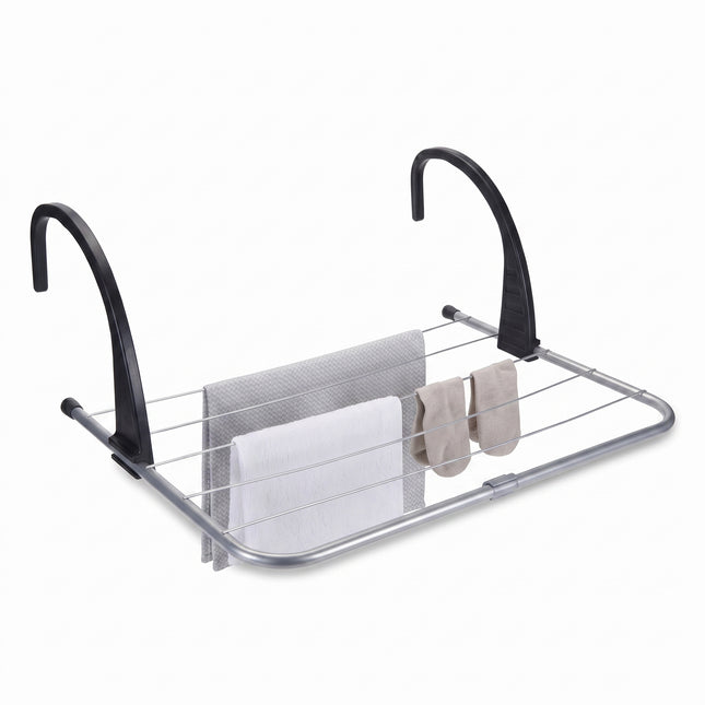 Cheqo® Droogrek Hangend - Radiator Droogrek met 3 m Waslijn en Drooglijn - Hangdroogrek voor Balkon Verwarming en Badkamer - Inklapbaar Metalen Wasrek - Wasdroger Rek voor Kleding en Handdoeken - Ruimtebesparend - Zilver - Hero Studio
