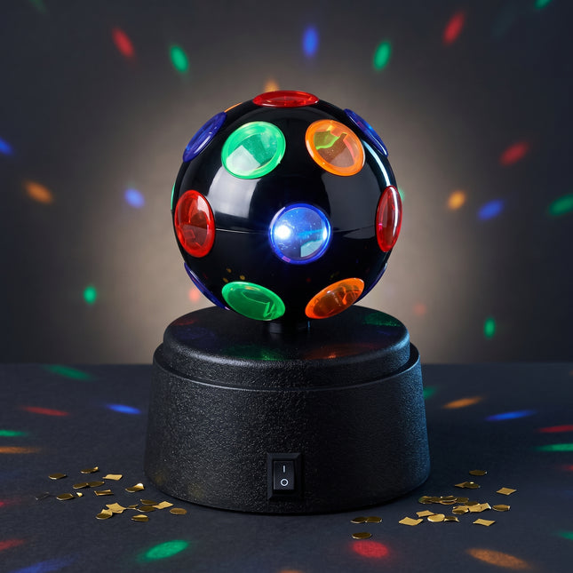 Cheqo® Mini Discobal - Discolamp op Batterijen - Draaiende Discobol - Feestverlichting - LED Disco Licht - Discolamp voor Kinderen - Kinderfeestje - Verjaardag - Oud en Nieuw - Carnaval - Feestdecoratie - Sfeerlamp voor Kinderkamer - Zwart - Hero Studio